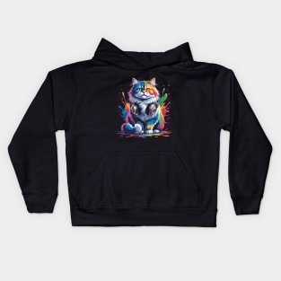 Splash Art Headphones British Longhair Cat Highland Straight Kids Hoodie